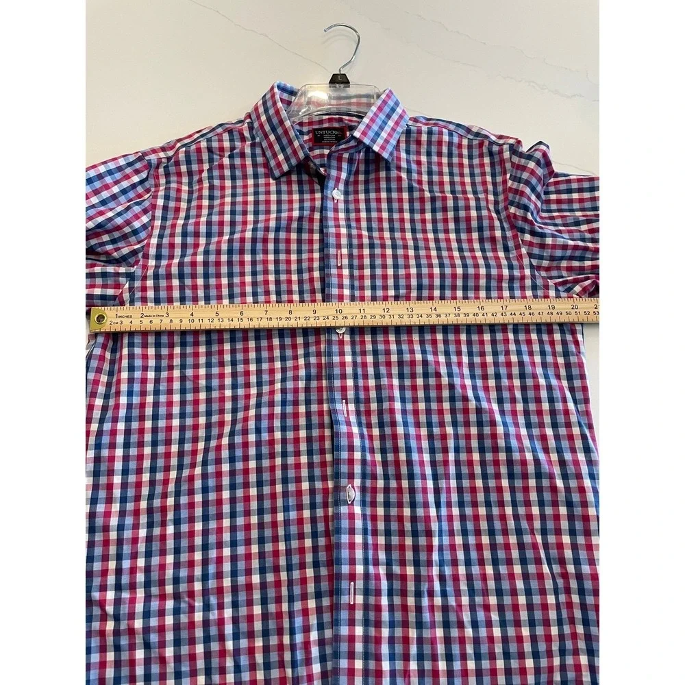 UNTUCKit Mens Medium Wrinkle Free Gingham Long Sleeve Button Down Shirt Red
